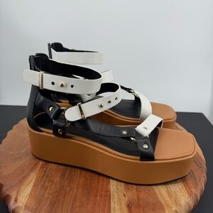Cecelia New York Mighty platform sandals brown black white leather sz 7